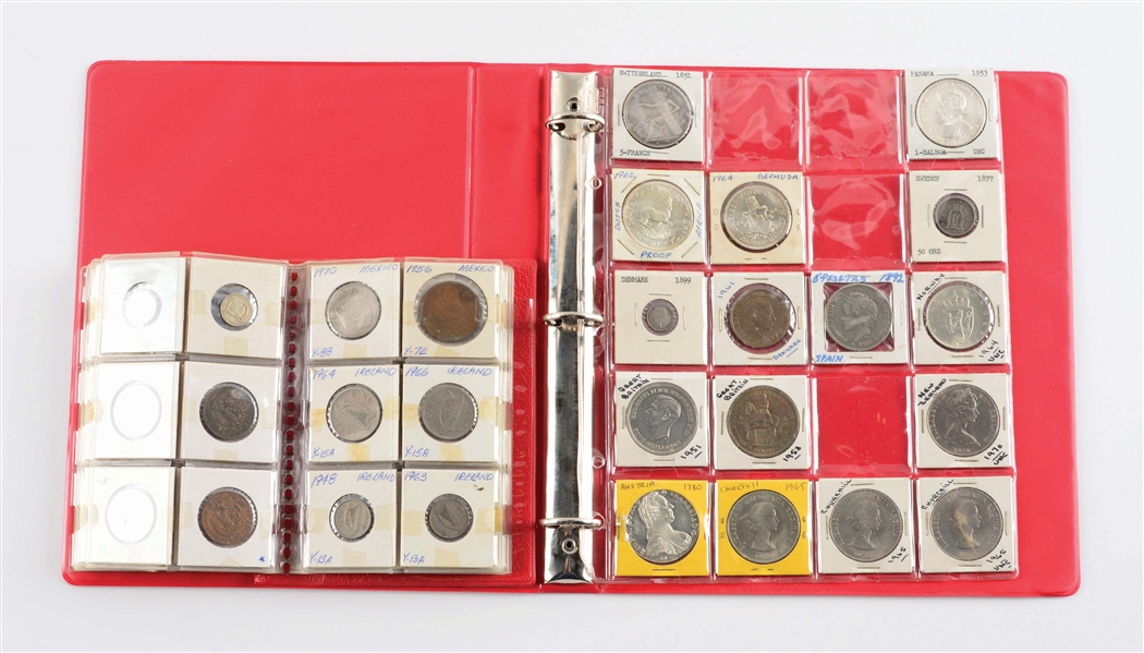 LOT OF 16 FOREIGN COINS, MANY EARLY, AND BOOK OF 53 COINS.