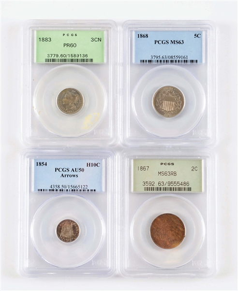 LOT OF: 4 TYPE USA GRADED COINS.