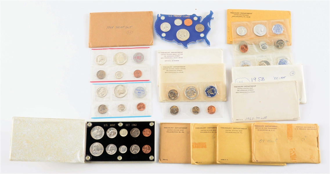 LOT OF 16: PROOF COINS AND MINT SETS.