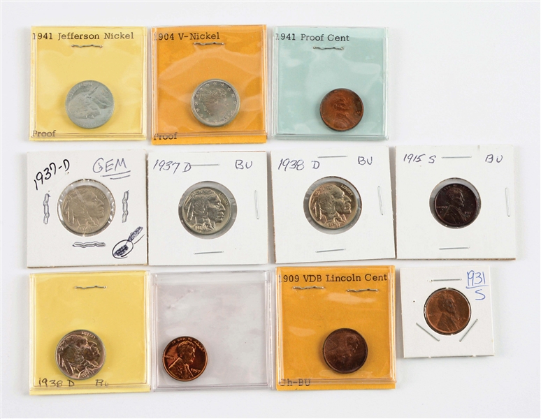 LOT OF 11: U.S.A COINS, CENTS AND NICKELS.