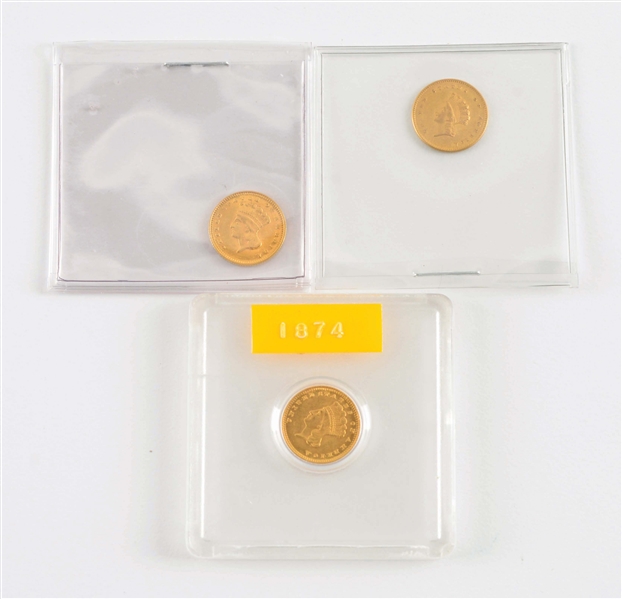 LOT OF 3: $1 GOLD COINS.