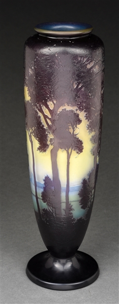 GALLE CAMEO VASE WITH LAKE SCENE.