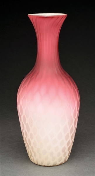 VICTORIAN DIAMOND QUILTED PINK ART GLASS VASE.