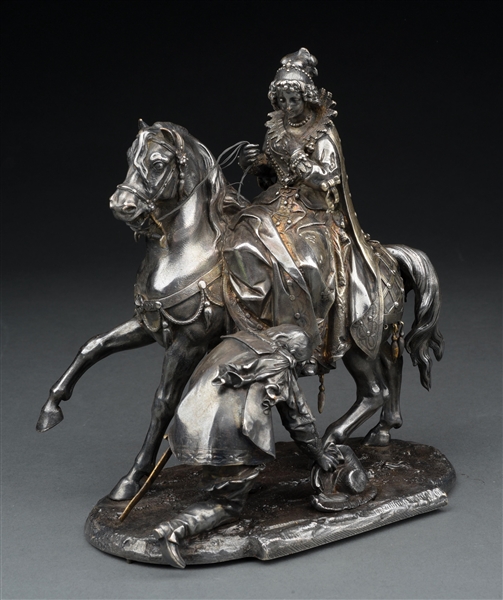 A SILVER PLATED FIGURAL GROUP. 