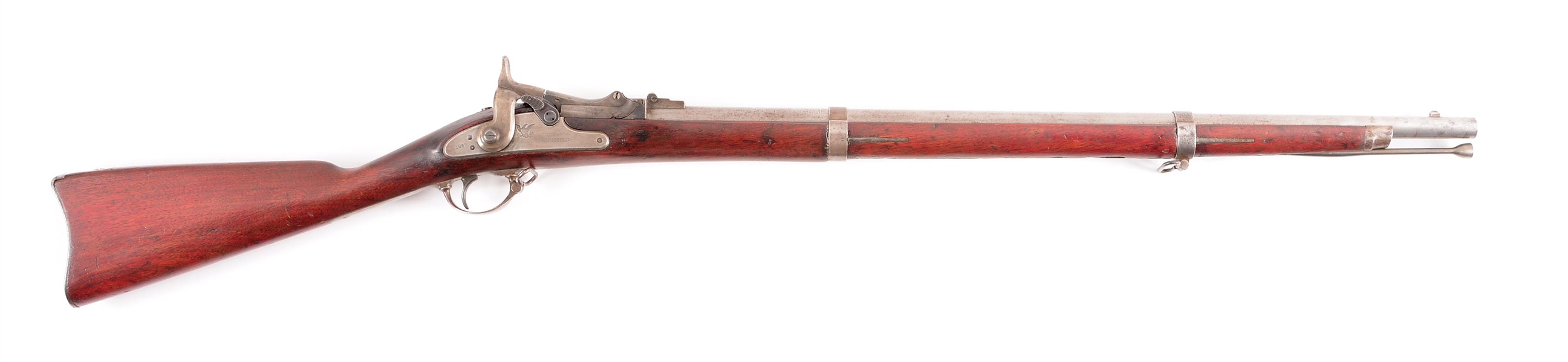 (A) US SPRINGFIELD MODEL 1865 FIRST ALLIN CONVERSION TRAPDOOR RIFLE.