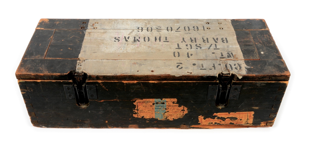 GERMAN WWII BRINGBACK 20MM AMMO CRATE IDENTIFIED TO 13TH ARMORED DIVISION PLATOON SERGEANT.