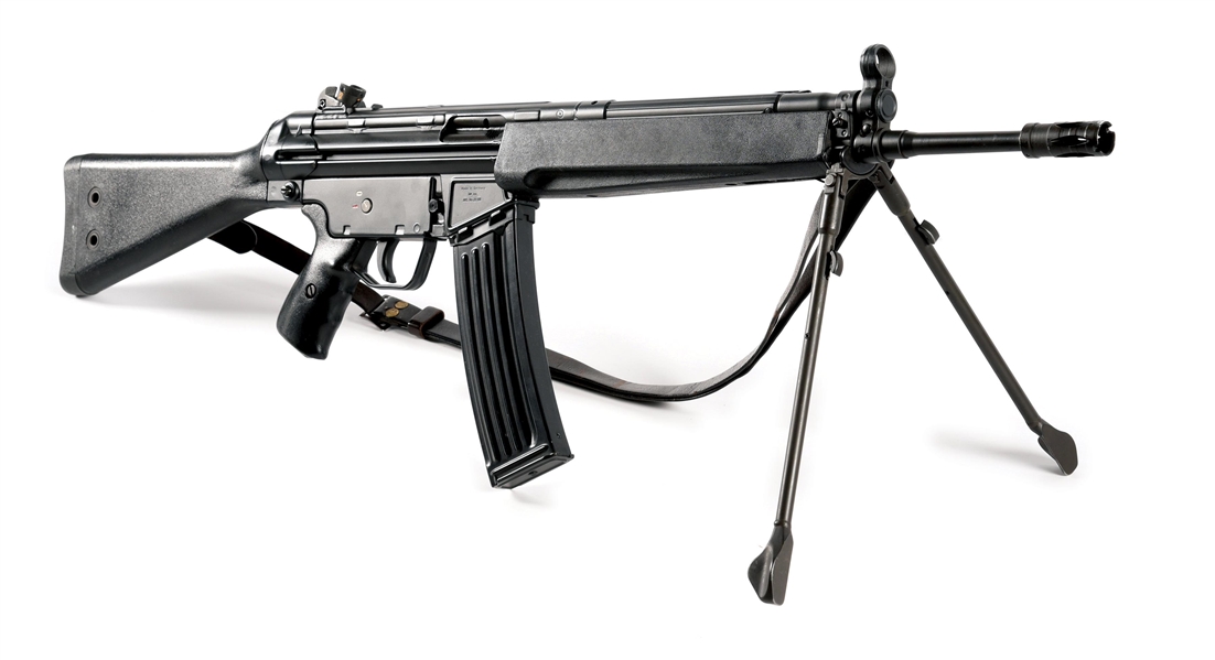 (M) PRE-BAN HECKLER & KOCH 93 SEMI AUTOMATIC RIFLE WITH ACCESSORIES.