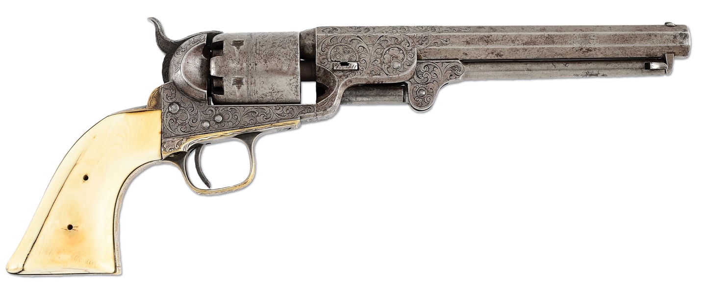 (A) FACTORY ENGRAVED COLT 1851 NAVY PRESENTATION GRADE PERCUSSION REVOLVER WITH FACTORY LETTER.