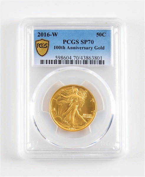 2016 W GOLD 50¢, PCGS, SP70, 1/2 OZ GOLD.