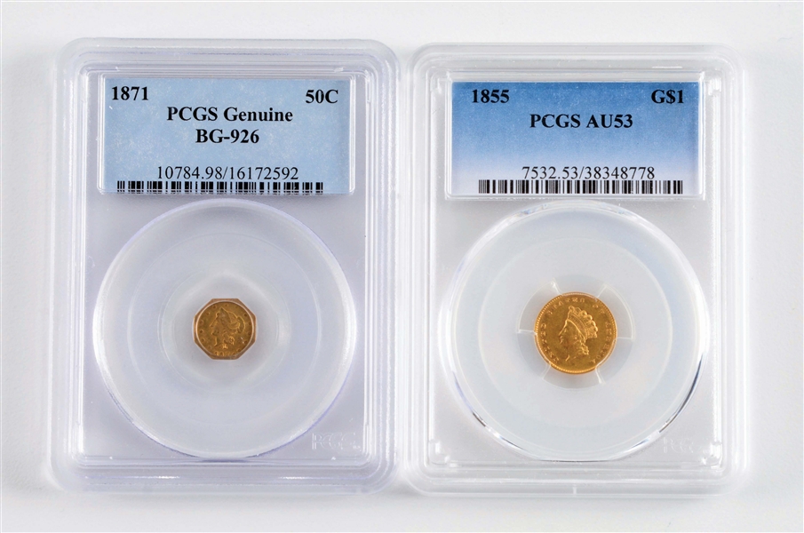 LOT OF 2: GOLD COINS 50¢ AND ONE DOLLAR, BOTH GRADED.