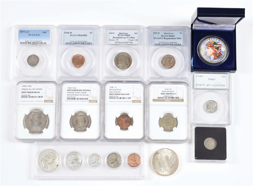 LARGE LOT OF GRADED U.S.A. COINS & ERROR COINS.
