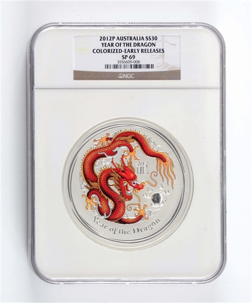 2012P AUSTRALIA $30 YEAR OF THE DRAGON, COLORED RELEASE, SP69, NGC.