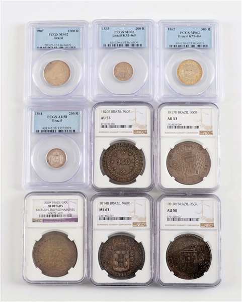 LOT OF 9: BRAZILIAN COINS.