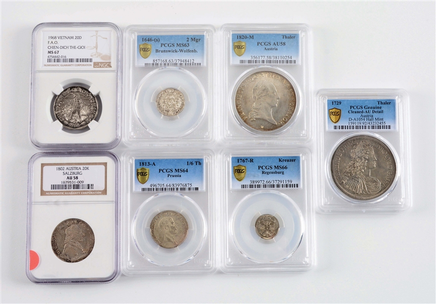 LOT OF 7: COINS FROM PRUSSIA, AUSTRIA, VIETNAM & OTHERS.