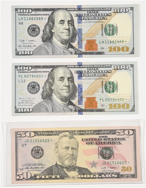 LOT OF 3: 2 $100 AND 1 $50 BILLS.