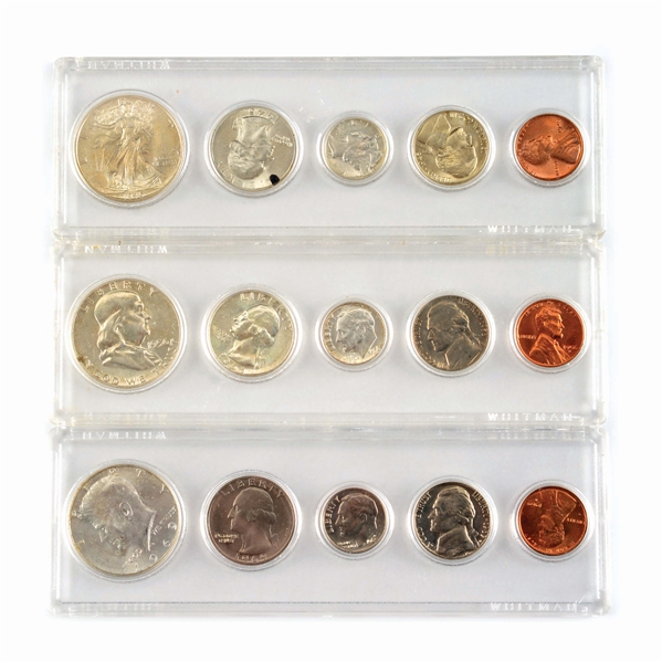 LOT OF 19: MINT SETS WITH 5 COINS IN EACH PLASTIC HOLDER, AU/BU. 