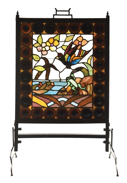 STAINED GLASS FIREPLACE SCREEN.