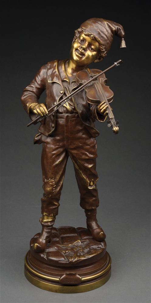 19TH CENTURY YOUNG BOY PLAYING VIOLIN BRONZE.
