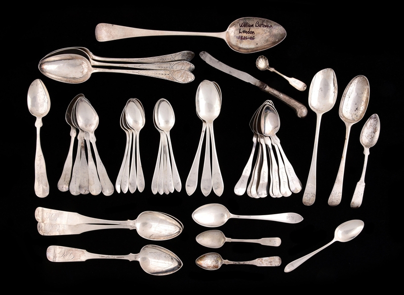 A GROUP OF AMERICAN AND OTHER SILVER SPOONS, SOME NANTUCKET. 