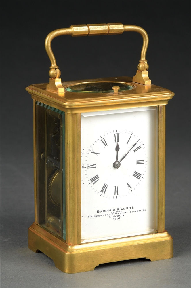 BARRAUD & LUNDS BRASS REPEATING CARRIAGE CLOCK.
