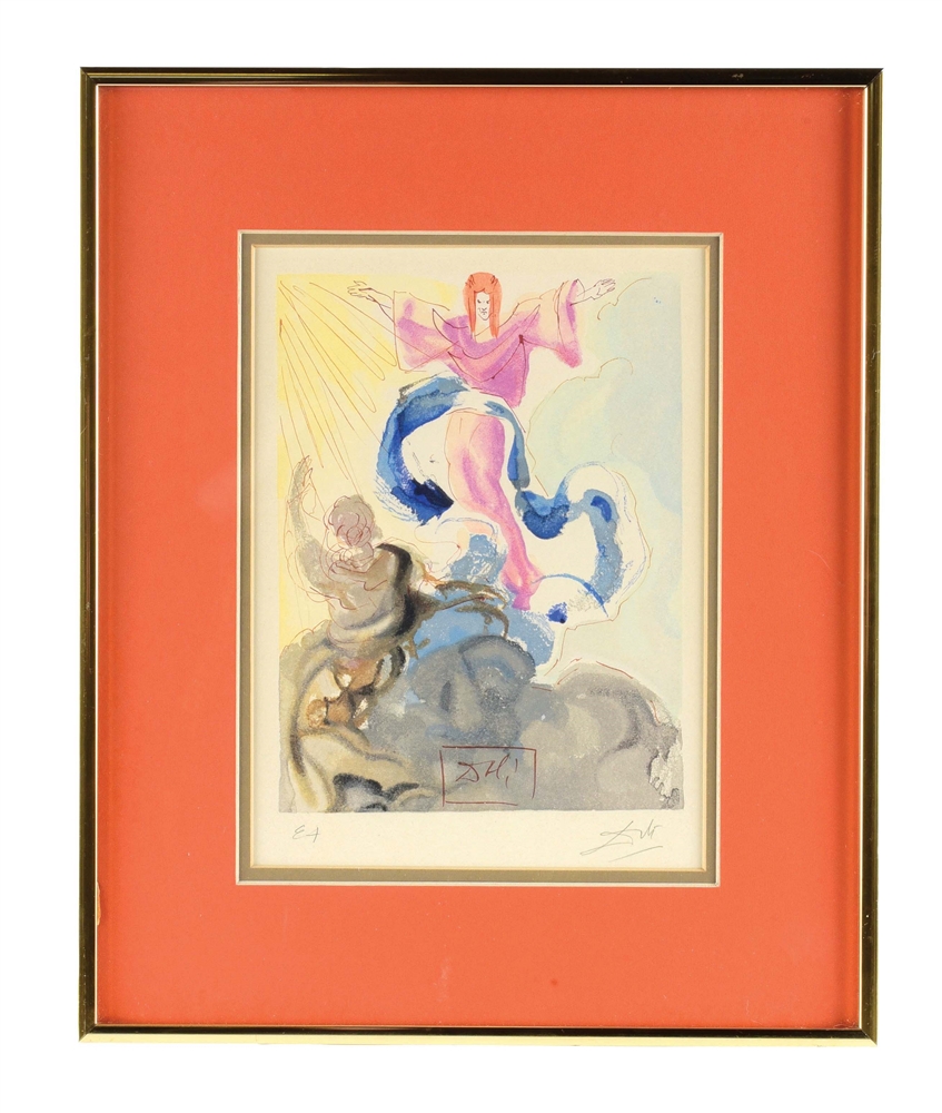 SALVADOR DALI (SPANISH, 1904 - 1989) "THE FIRST SPHERE" ARTIST PROOF LITHOGRAPH IN COLOR, FRAMED AND SIGNED.