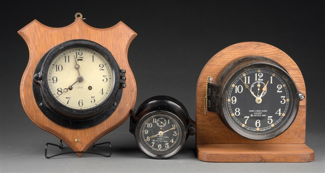 LOT OF 3: WWII SHIPS CLOCKS. 