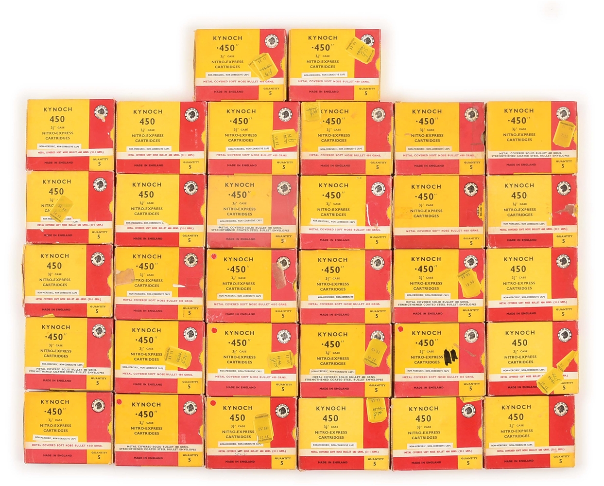 LOT OF 32: BOXES OF KYNOCH .450 NITRO EXPRESS AMMUNITION.