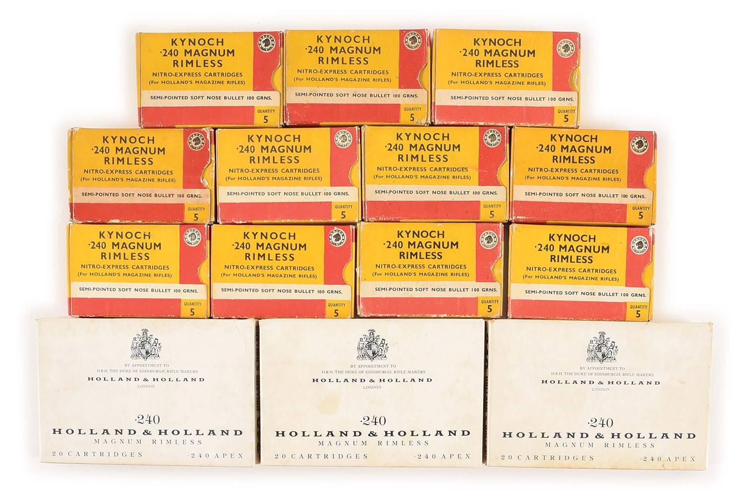 LOT OF 15: HOLLAND & HOLLAND AND KYNOCH .240 MAGNUM RIMLESS AMMUNITION.
