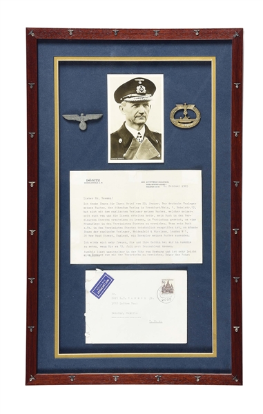 FRAMED PERSONAL LETTER SIGNED BY KRIEGSMARINE ADMIRAL KARL DONITZ.