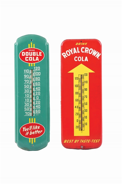 LOT OF 2: SINGLE SIDED TIN SODA POP THERMOMETERS.