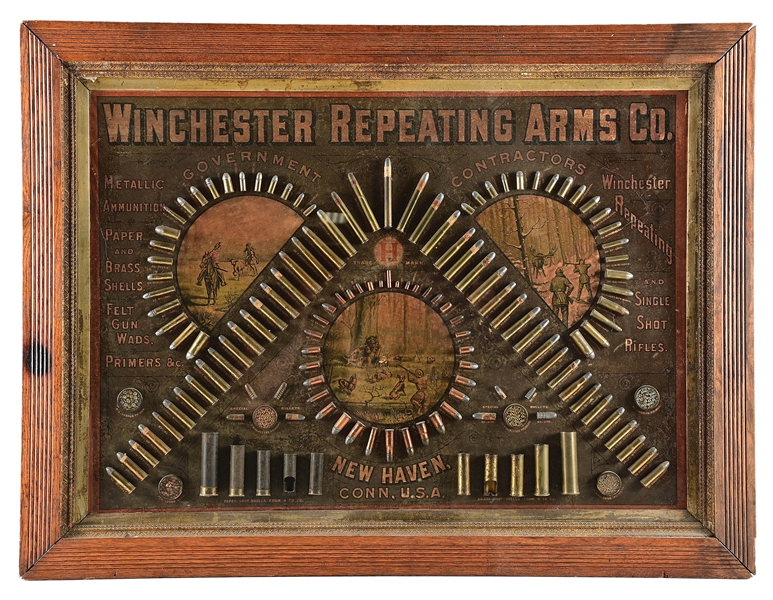RARE AND DESIRABLE 1888 WINCHESTER "INVERTED V" CARTRIDGE BOARD.
