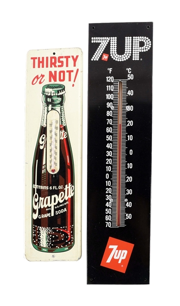 LOT OF 2: 7UP AND GRAPETTE THERMOMETERS.