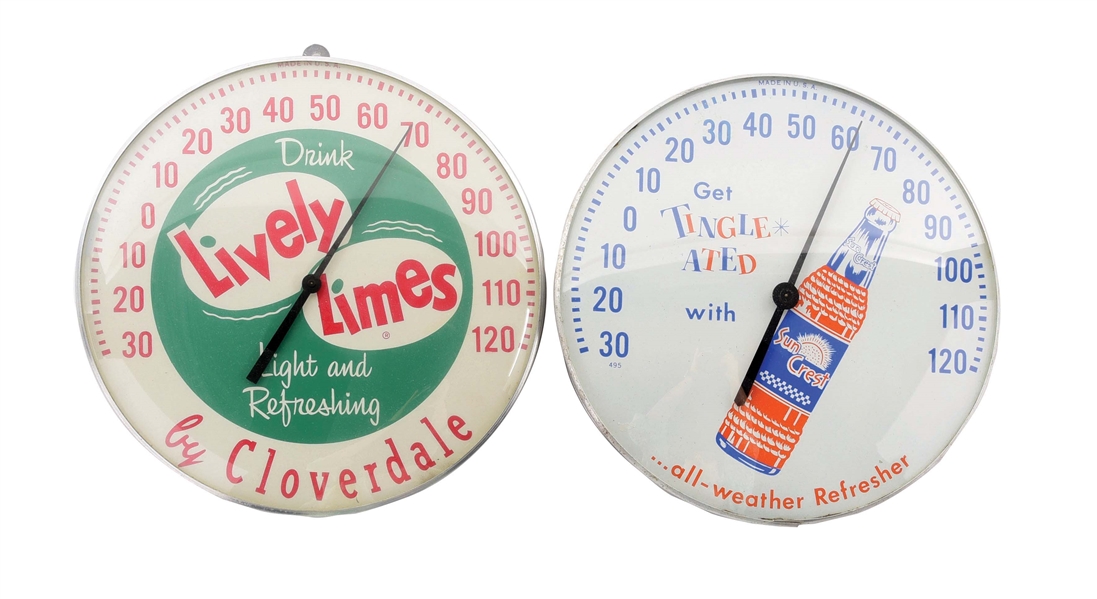 LOT OF 2: LIVELY LIMES AND SUN CREST THERMOMETERS.