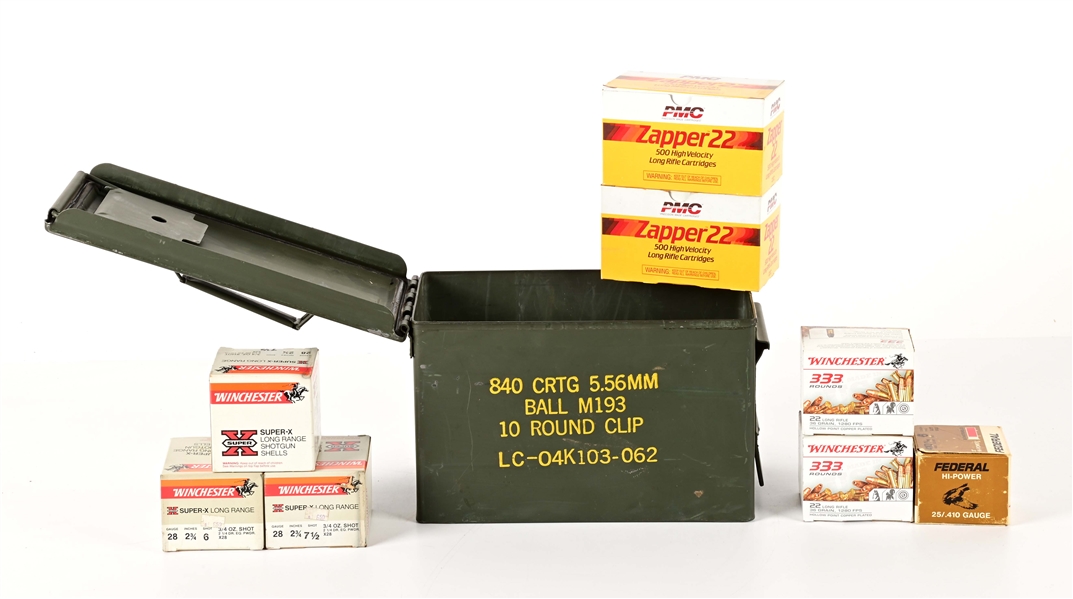 LOT OF APPROXIMATELY 1500 ROUNDS OF 22, 25 ROUNDS .410, 75 ROUNDS 28 GAUGE.