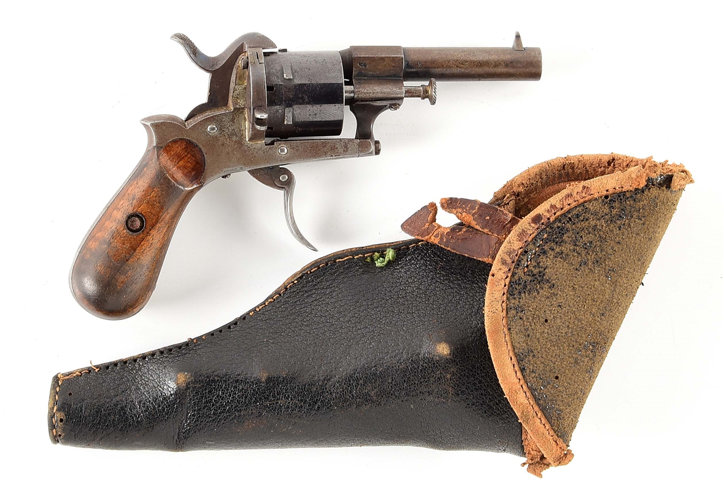(A) BELGIAN PINFIRE REVOLVER WITH HOLSTER.