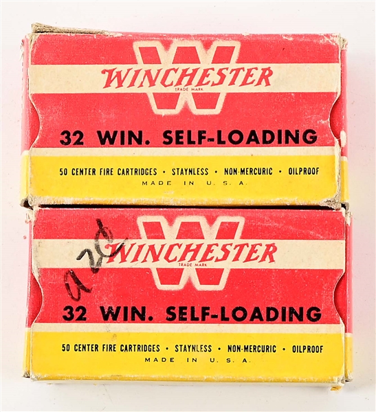 LOT OF 2: VINTAGE BOXES OF WINCHESTER .32 WSL AMMUNITION.