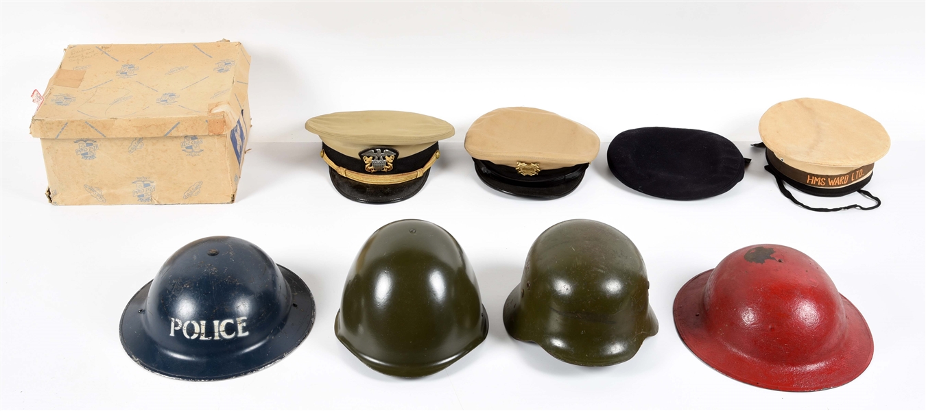 LOT OF 8: HATS AND HELMETS.