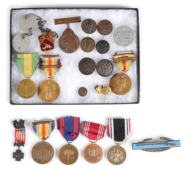 LOT OF 5: US WWI, WWII, AND KOREAN WAR IDENTIFIED MEDAL GROUPINGS.
