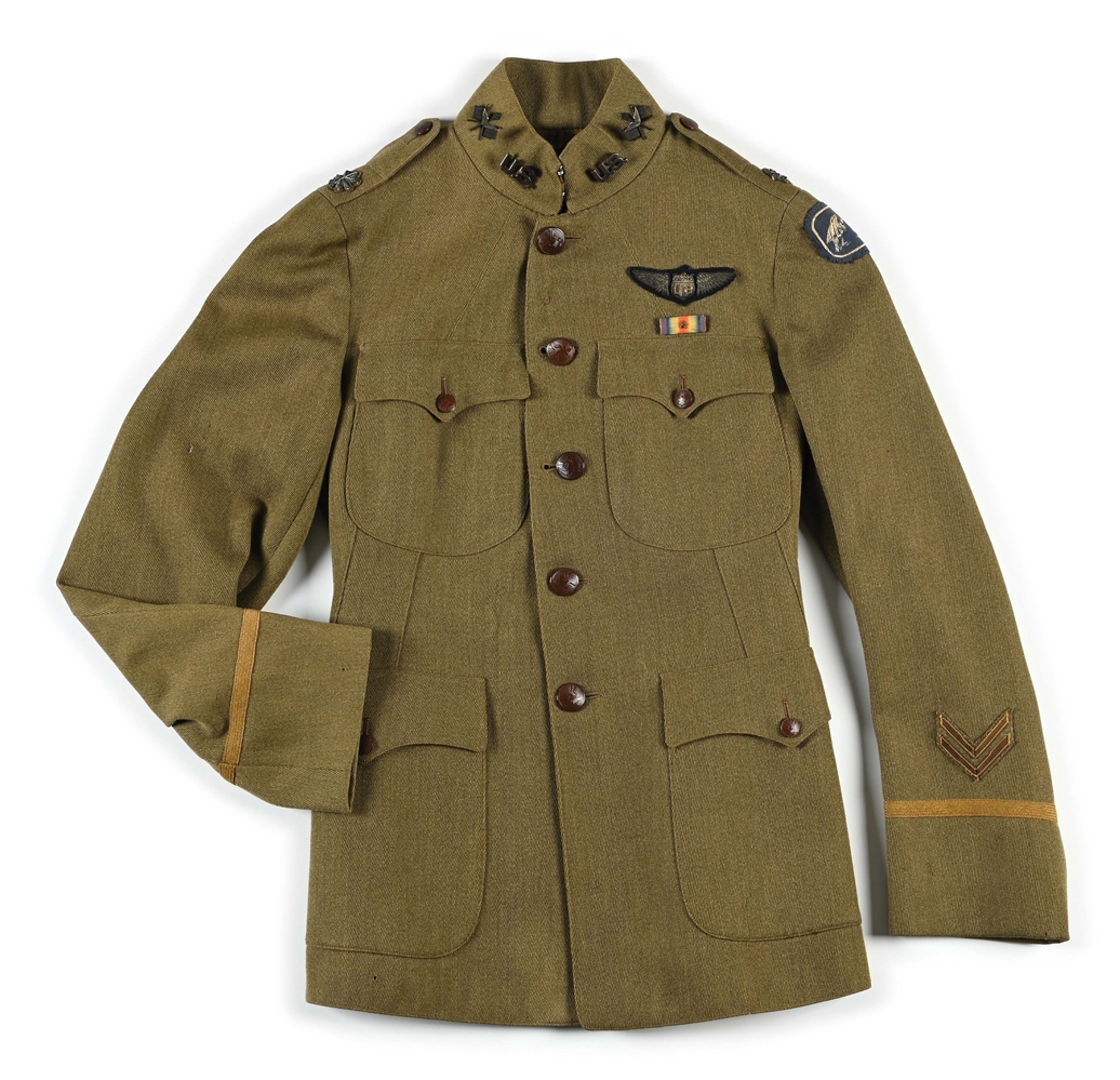 US WWI ARMY SIGNAL CORPS AVIATION SECTION PILOTS UNIFORM ATTRIBUTED TO CHARLES C. BENEDICT, "KILLED IN HIS PLANE AT LANGLEY FIELD".