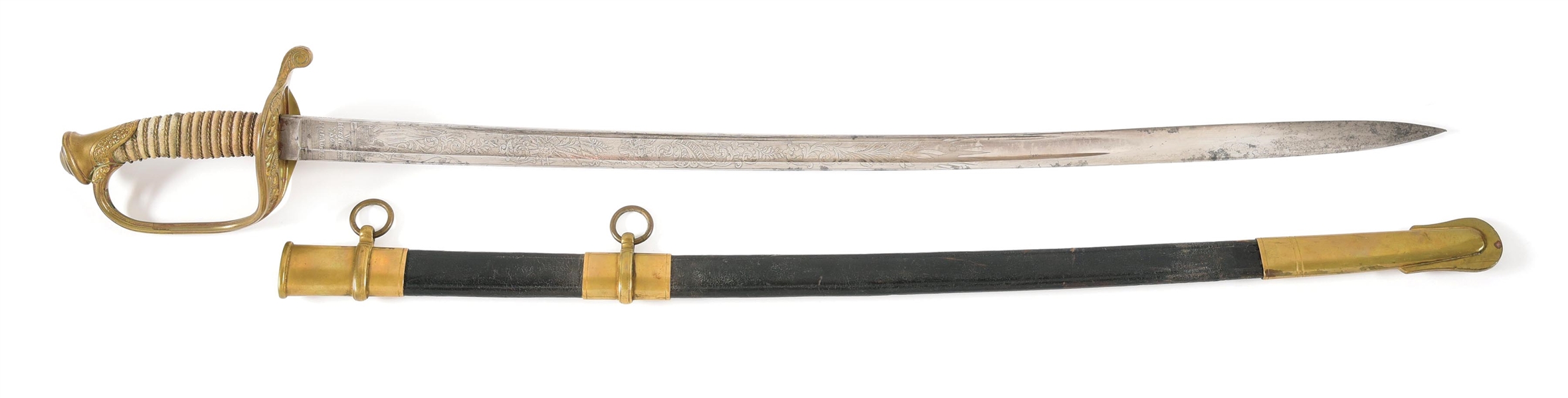 US CIVIL WAR M1850 FOOT OFFICERS SWORD WITH LEATHER SCABBARD. 