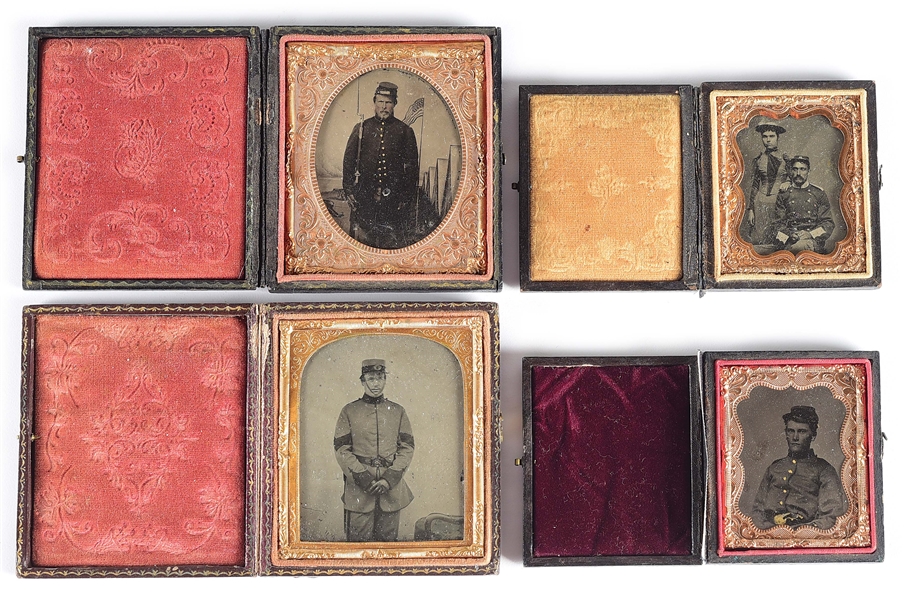 LOT OF 4: MILITARY TINTYPES.