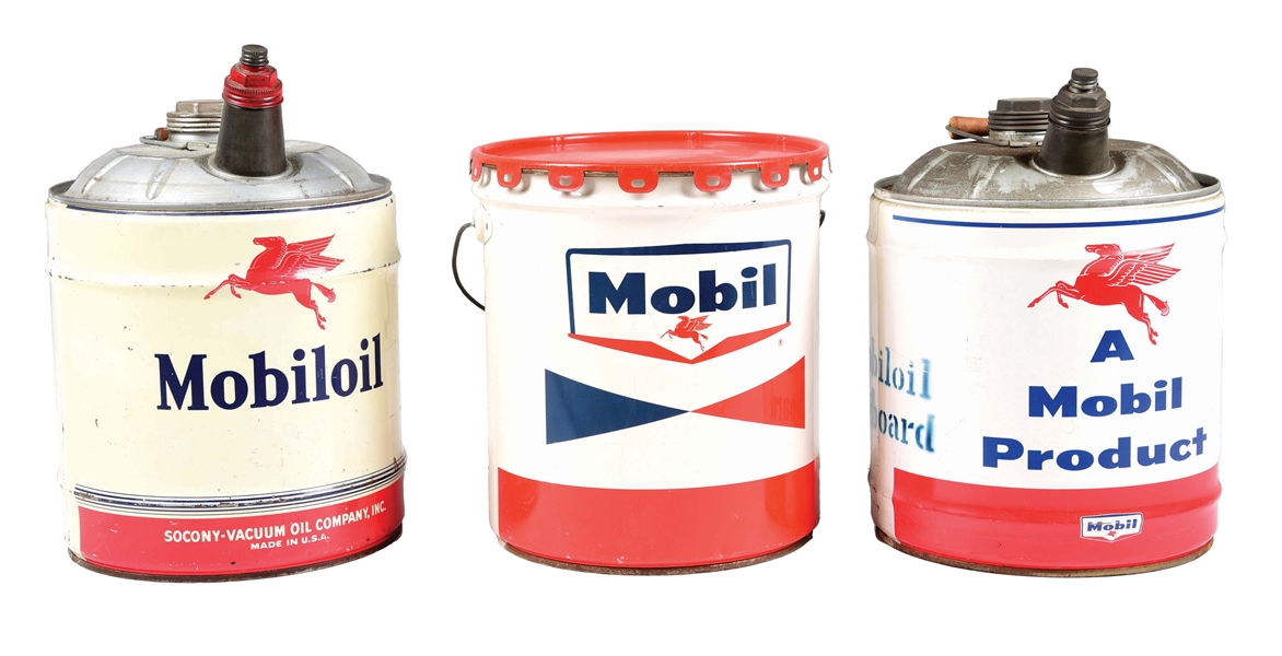 LOT OF 3: MOBIL 5 GALLON CAN.