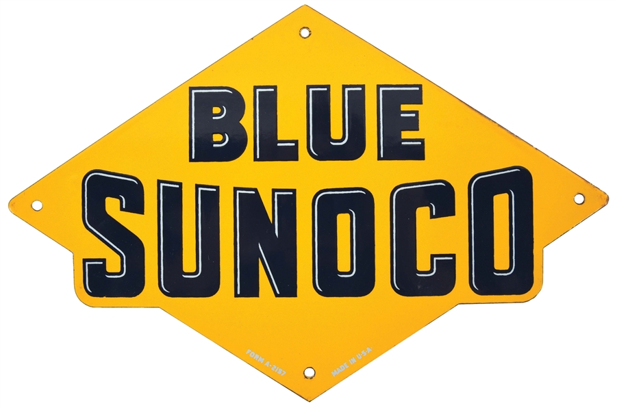 BLUE SUNOCO GASOLINE PORCELAIN PUMP PLATE SIGN.