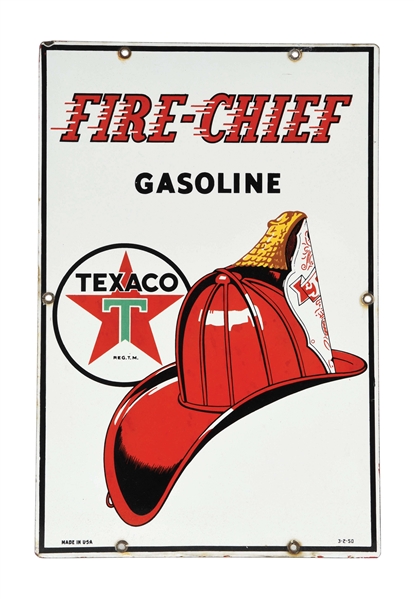 TEXACO FIRE CHIEF GASOLINE PORCELAIN PUMP PLATE SIGN.