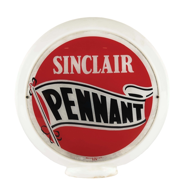 SINCLAIR PENNANT GASOLINE COMPLETE 13.5" GLOBE ON NARROW MILK GLASS BODY. 