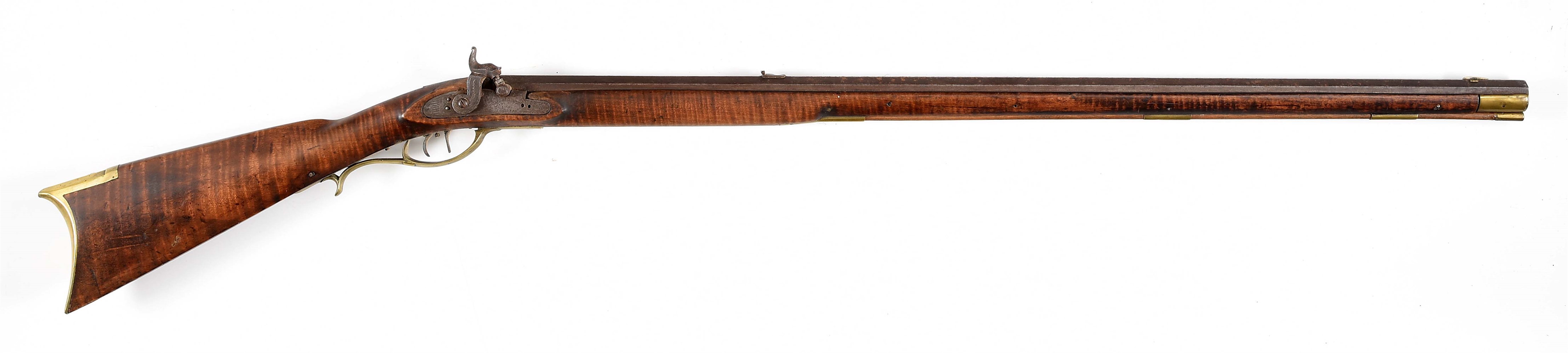 (A) PERCUSSION RIFLE WITH TIGER STRIP MAPLE STOCK