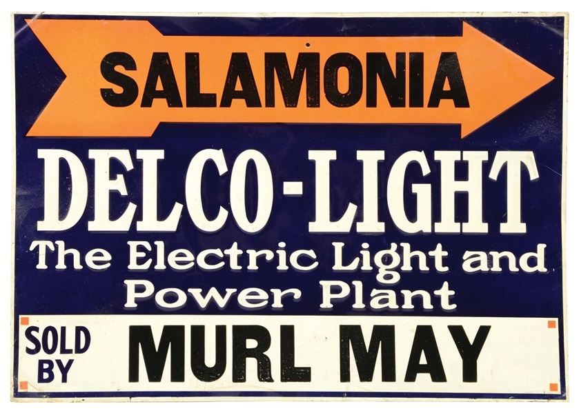 SALAMONIA DELCO-LIGHT TIN SERVICE SIGN.