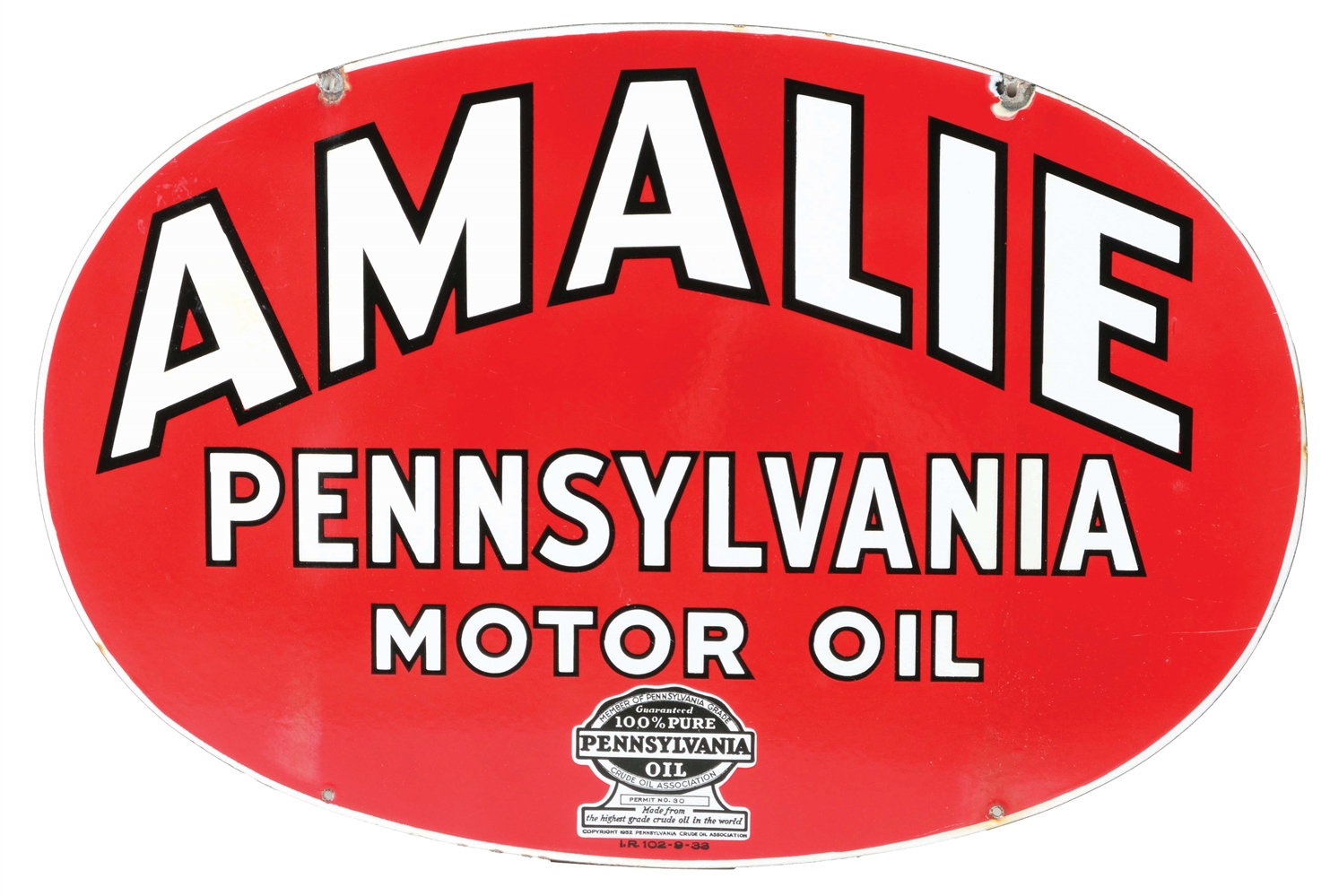 AMALIE MOTOR OIL PORCELAIN SERVICE STATION SIGN.
