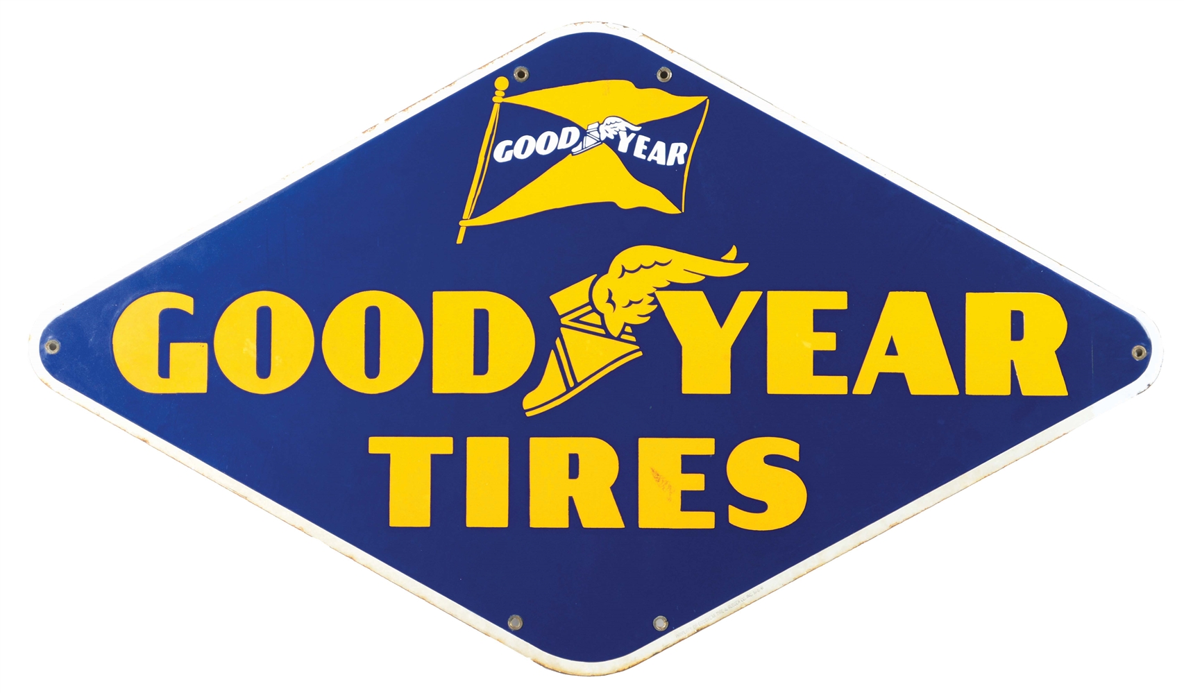 GOODYEAR TIRES PORCELAIN SERVICE STATION SIGN W/ WINGED FOOT GRAPHIC. 