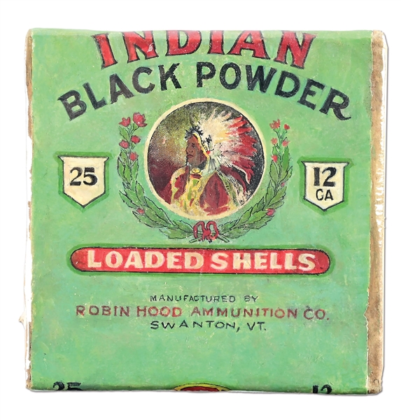 VINTAGE ROBIN HOOD "INDIAN" BLACK POWDER SHOT SHELL BOX.